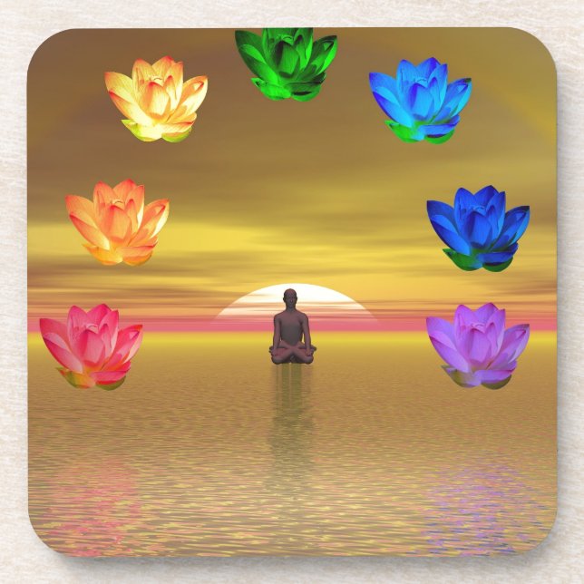 Posavasos cosmos de fondo de color dorado chakra (Frente)