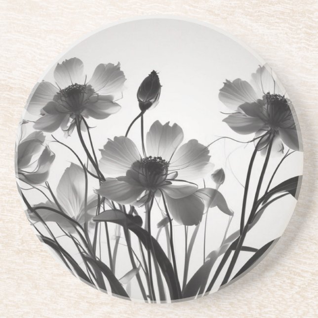 Posavasos Cosmos etéreos Bouquet eterno negro y blanco (Frente)