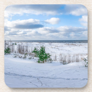 Posavasos Costa del Mar Báltico cubierta de nieve en inviern