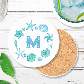 Posavasos Costeras de playa y Starfish Monogramado