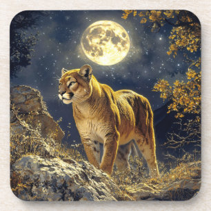 Posavasos Cougar en el arte de la vida salvaje a la luz de l