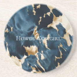 Posavasos Cowboy Cowgirl Piel de vaca de Western Blue Cream 