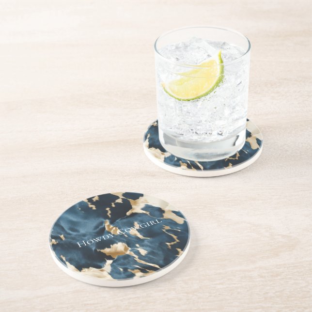 Posavasos Cowboy Cowgirl Piel de vaca de Western Blue Cream  (Lado)