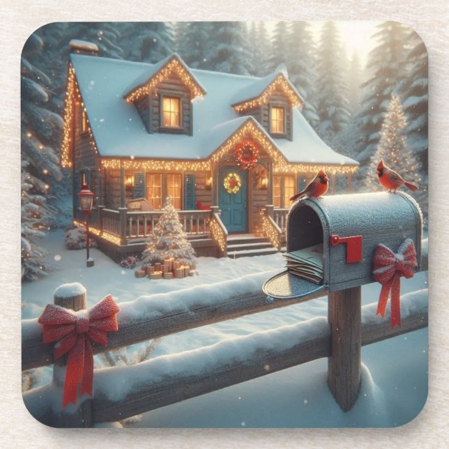 Posavasos Cozy Christmas Cabin Winter Wonderland (Frente)