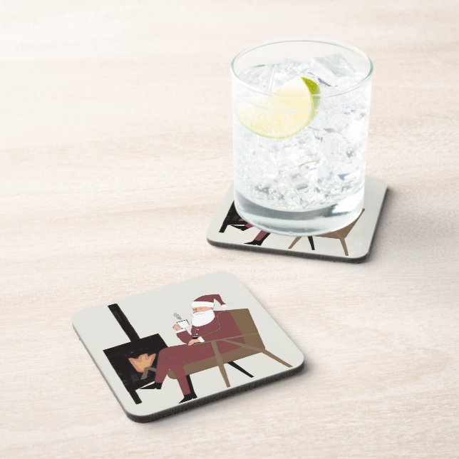 Posavasos Cozy Santa Fireplace Pattern Hard Plastic Coasters (Lado Derecho)