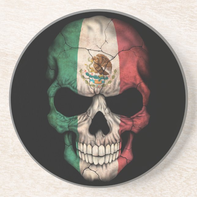 Posavasos Cráneo de la bandera mexicana en negro (Frente)