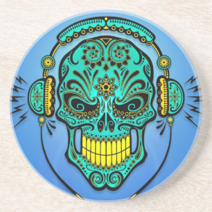 Posavasos Cráneo del azúcar de DJ - azul y amarillo