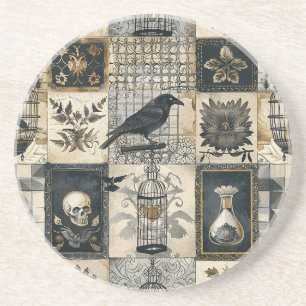 Posavasos Cráneo floral gótico y patrón de raven