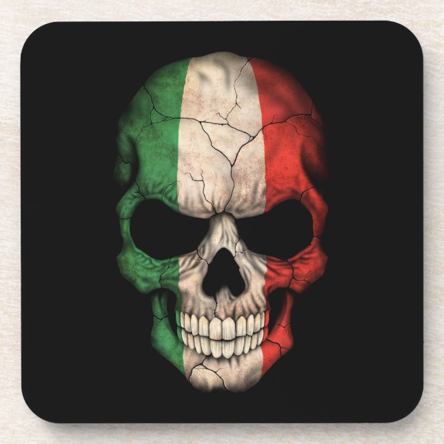 Posavasos Cráneo italiano de la bandera en negro (Frente)