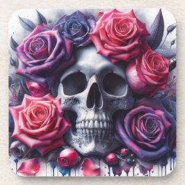 Posavasos Cráneo rodeado de vibrantes Rosas