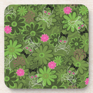 Posavasos Cráneos punkyes femeninos en el fondo de Camo de