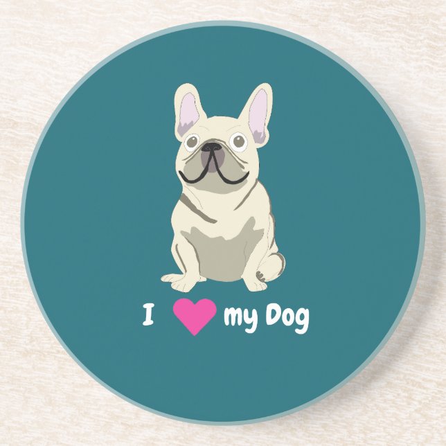 Posavasos Cream French Bulldog, I Love my Dog (Frente)