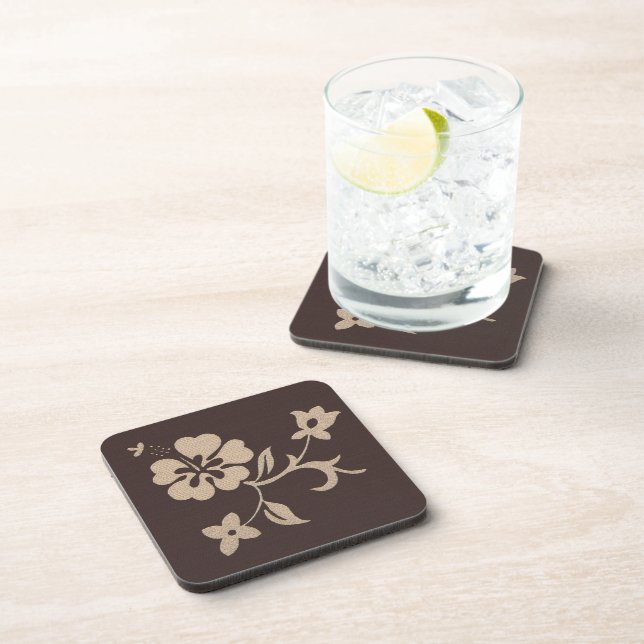 Posavasos Cream Hibiscus Flowers on Brown 2 (Lado Derecho)