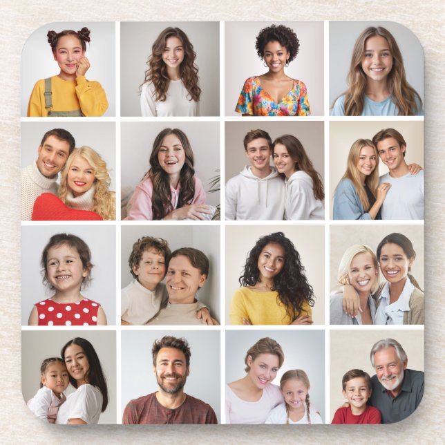 Posavasos Cree su propio plástico duro de 16 Collages de fot (Frente)