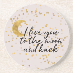 Posavasos Crema Dorado Te amo hasta la luna confeti