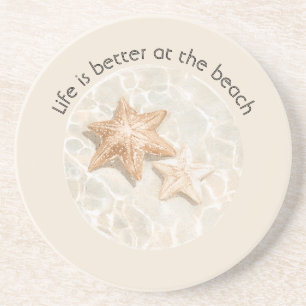 Posavasos Crema La vida es mejor en la playa Estrella de mar