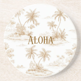 Posavasos Crema Marrón Aloha Islas Tropicales Palmeras