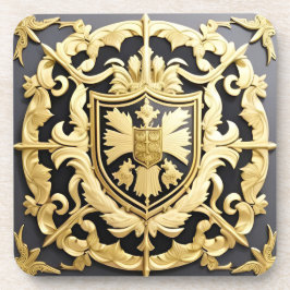 Posavasos Crestón Ornamental Dorado Elegante con Escudo
