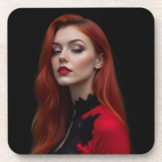 Posavasos Crimson Elegance: Un retrato gótico (Frente)