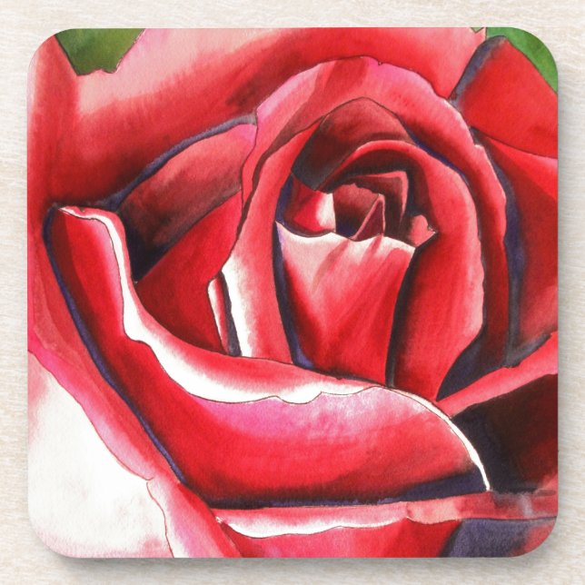 Posavasos Crimson Red Rose original acuarela (Frente)