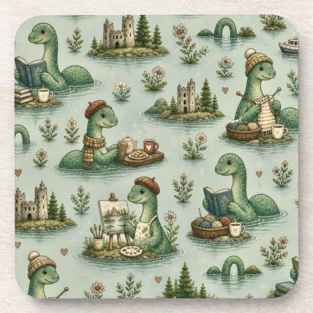 Posavasos Criptídeos Acogedores Nessie Monstruo del Lago Nes (Frente)