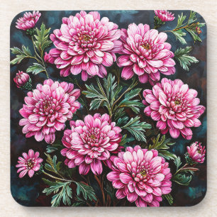 Posavasos Crisantemos rosados vibrantes