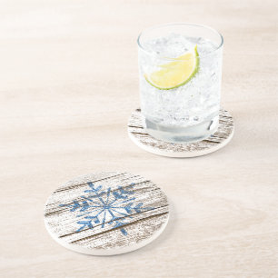 Posavasos Cristal de Hielo Azul sobre Textura de Madera Fals