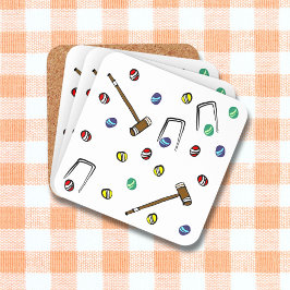 Posavasos Croquet Mallets Wickets juego de césped ilustrado 