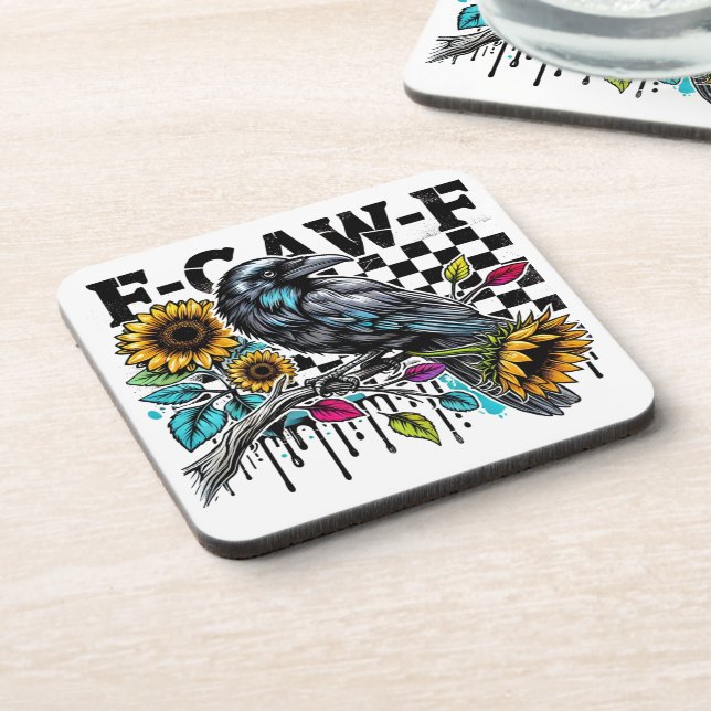 Posavasos Crow Raven F-CAW-F Funny Halloween (Lado Izquierdo)