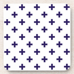 Posavasos Cruces de polka azul marino sobre blanco
