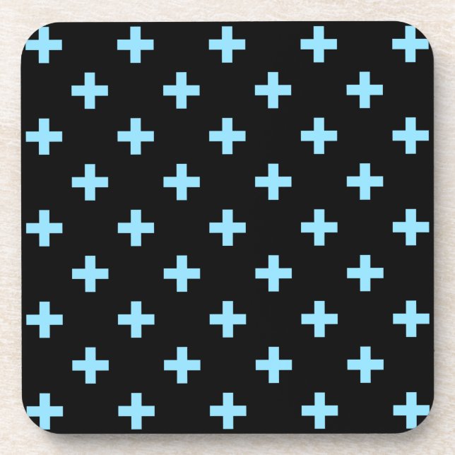 Posavasos Cruces de polka azul sobre negro (Frente)