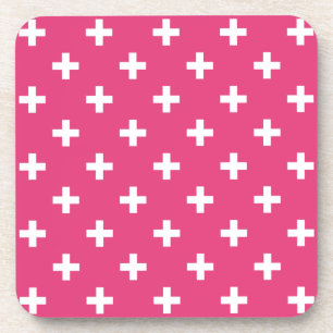Posavasos Cruces de polka blanca en fucsia