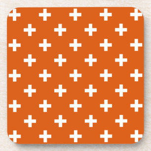 Posavasos Cruces de polka blanca sobre naranja quemado