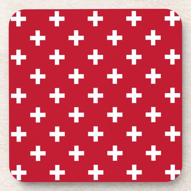 Posavasos Cruces de polka blanca sobre rojo (Frente)