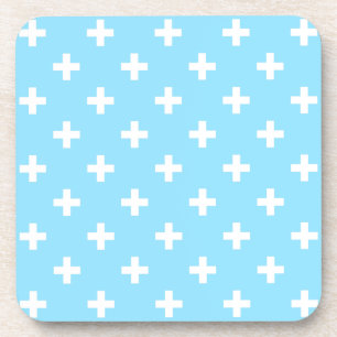 Posavasos Cruces de polka blanco sobre azul bebé