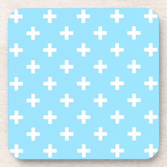 Posavasos Cruces de polka blanco sobre azul bebé (Frente)