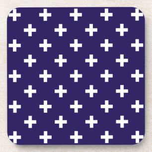 Posavasos Cruces de polka blanco sobre azul marino