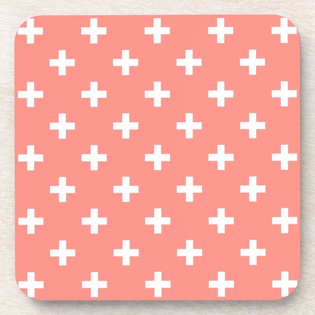 Posavasos Cruces de polka blanco sobre melocotón (Frente)