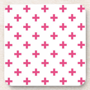 Posavasos Cruces de polka de Fuchsia sobre blanco