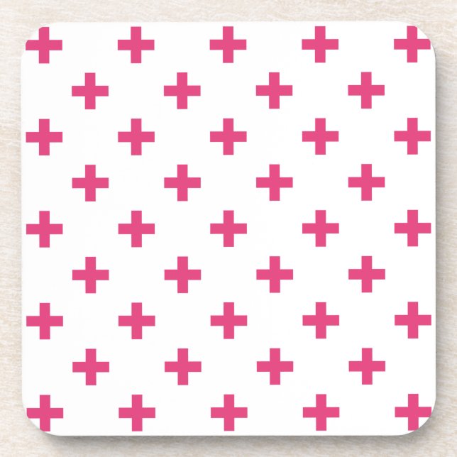 Posavasos Cruces de polka de Fuchsia sobre blanco (Frente)