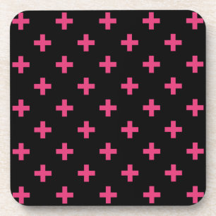 Posavasos Cruces de polka de Fuchsia sobre negro