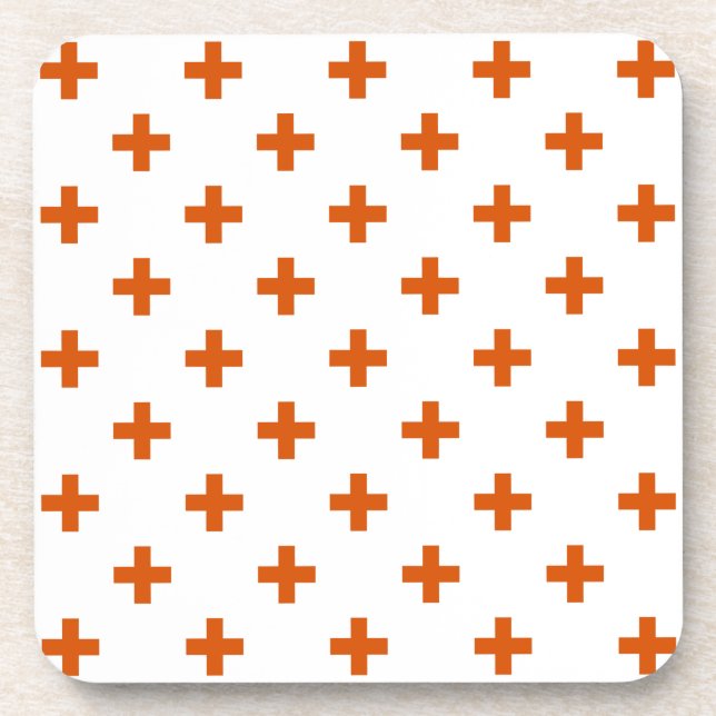 Posavasos Cruces de polka naranja sobre blanco (Frente)