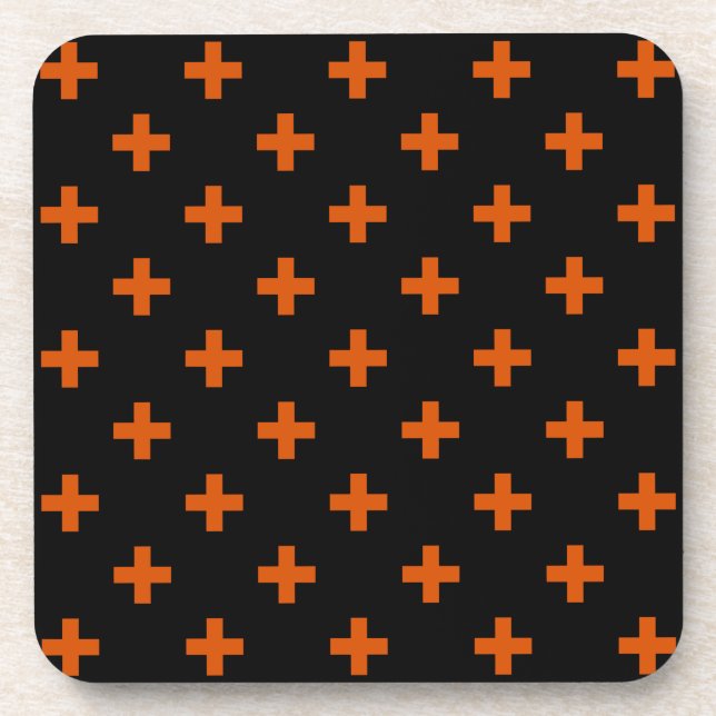 Posavasos Cruces de polka naranja sobre negro (Frente)