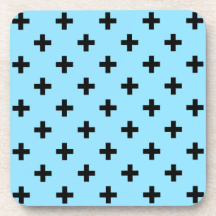 Posavasos Cruces de polka negra en azul bebé