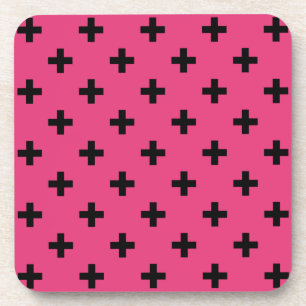 Posavasos Cruces de polka negra en fucsia
