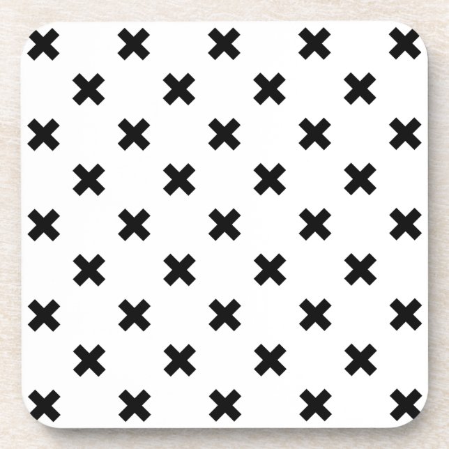 Posavasos Cruces de polka negra sobre blanco (Frente)
