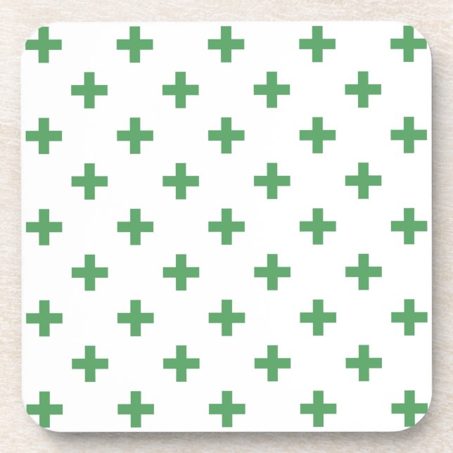 Posavasos Cruces de polka verde sobre blanco (Frente)