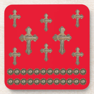 Posavasos Cruces occidentales de madera de grano con conchos