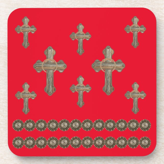 Posavasos Cruces occidentales de madera de grano con conchos (Frente)