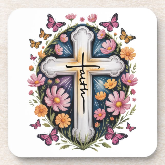Posavasos Cruz de fe floral  (Frente)